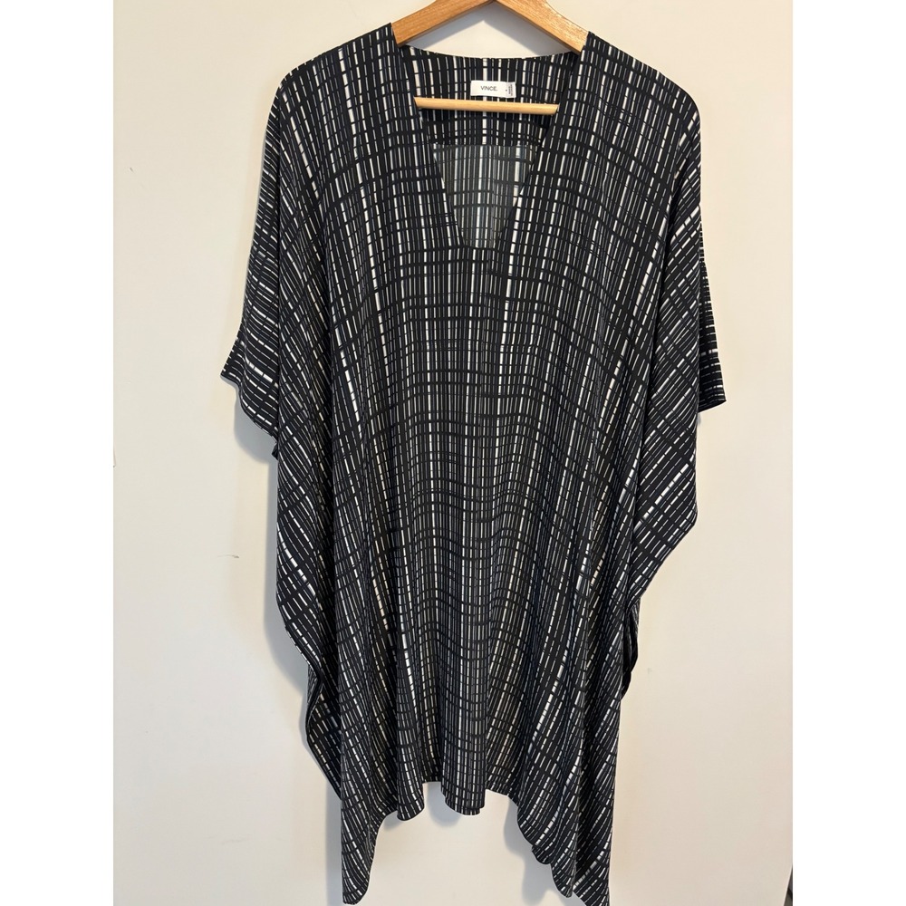 Vince Silk Kaftan dress Womens Small Black White Abstract Grid V-Neck oversize
